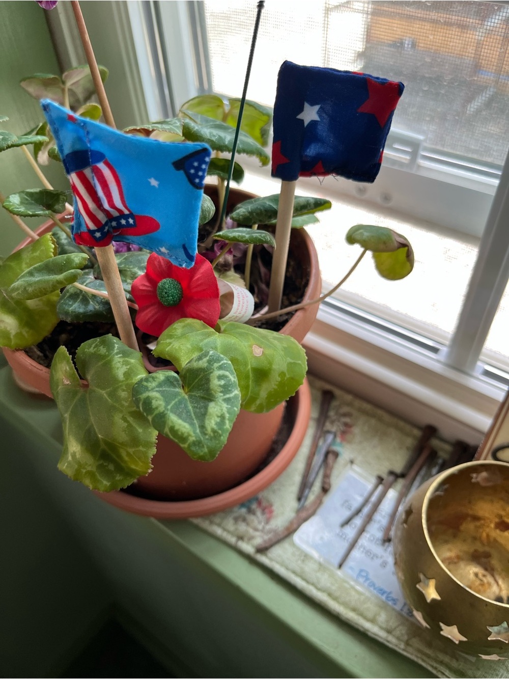 Handmade Blue Patriotic Mini Flag Plant Picks - Unbranded